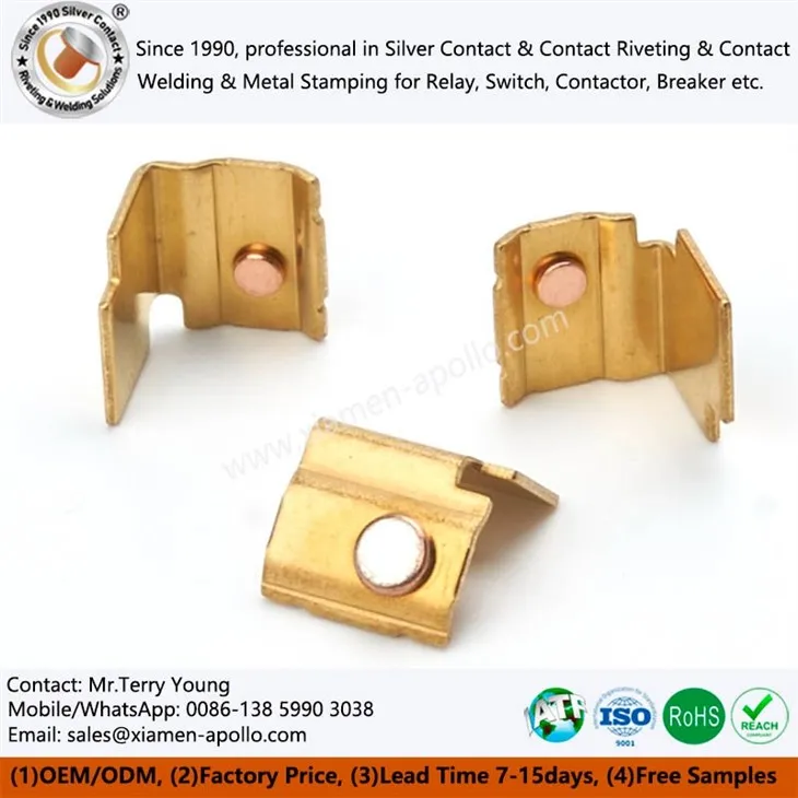 Riveted Silver Contact On Brass Stamping